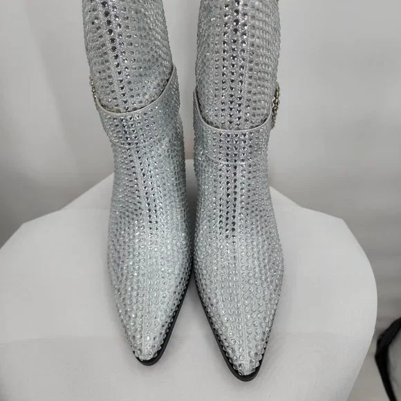 AZALEA WANG Federica Silver Crystal Shortie Western Cowgirl Boots 6-10 NWT - Picture 8 of 10